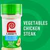 Lawry's Garlic Salt is shown, suggesting its use for vegetables, chicken, and steak.