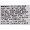 The image shows the ingredient list for a food product, including distilled vinegar, sugar, tomato puree, bourbon, and spices.