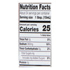 ['Nutrition facts label for a product with 25 calories per serving.']