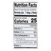 ['Nutrition facts label for a product with 25 calories per serving.']