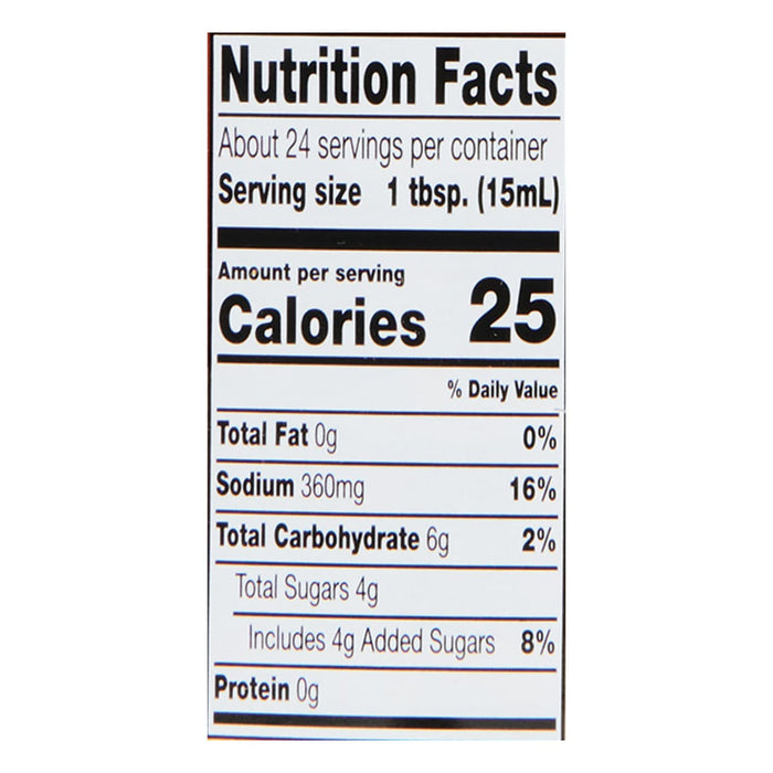 ['Nutrition facts label for a product with 25 calories per serving.']