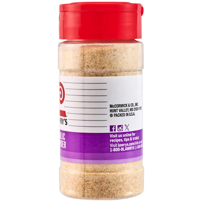 A bottle of Lawry's Garlic Powder.