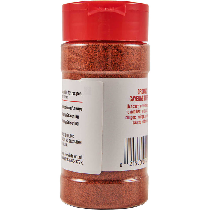 ["A bottle of Lawry's Ground Cayenne Pepper."]