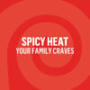 A promotional graphic illustration for Lawrys Cayenne Pepper Seasoning Ground 1.87 Oz features the text SPICY HEAT YOUR FAMILY CRAVES in white against a swirling red background.