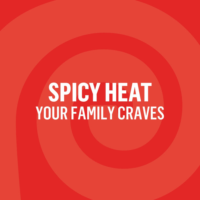 A promotional graphic illustration for Lawrys Cayenne Pepper Seasoning Ground 1.87 Oz features the text SPICY HEAT YOUR FAMILY CRAVES in white against a swirling red background.
