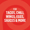 A graphic illustration on a red background lists serving suggestions like tacos, chili, wings, eggs, sauces, and more for Lawrys Cayenne Pepper Seasoning Ground 1.87 Oz.