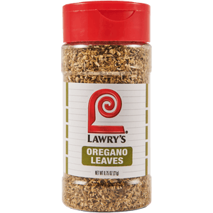 ["A bottle of Lawry's Oregano Leaves."]
