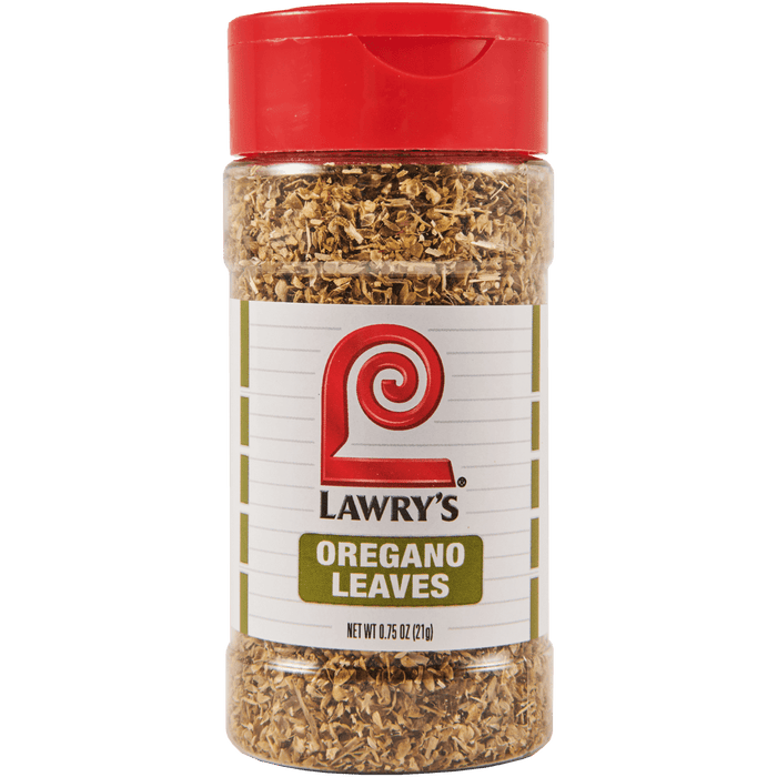 ["A bottle of Lawry's Oregano Leaves."]