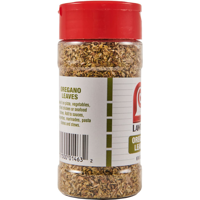 ["A bottle of Lawry's Oregano Leaves."]