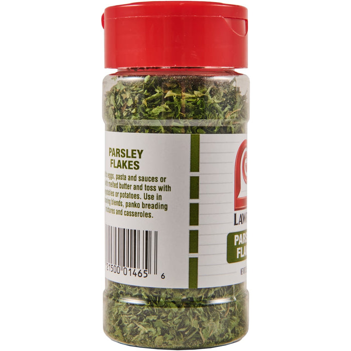 ["A bottle of Lawry's Parsley Flakes."]