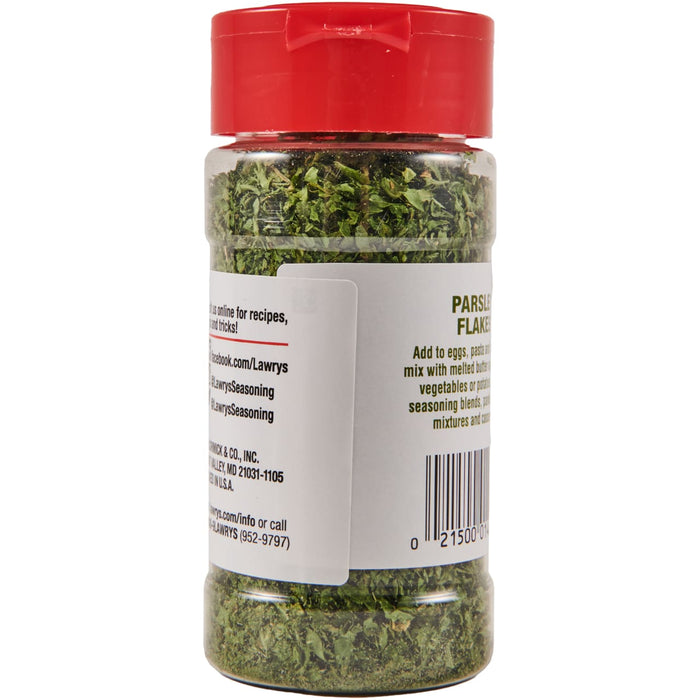 ["A jar of Lawry's Parsley Flakes."]