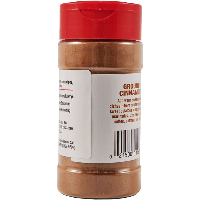 ["A bottle of Lawry's Ground Cinnamon."]