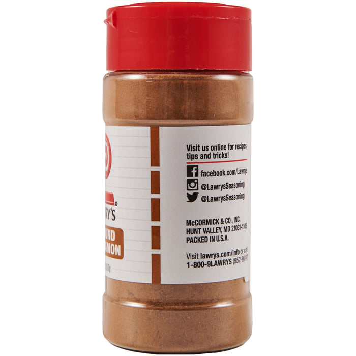 ["A bottle of Lawry's Ground Cinnamon."]