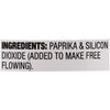 The ingredients list shows paprika and silicon dioxide, which is added to make the product free flowing.