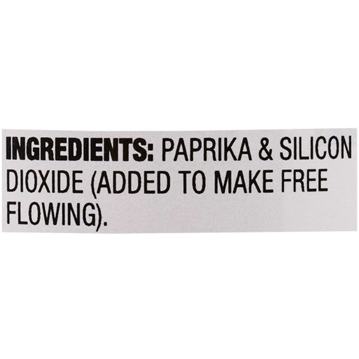 The ingredients list shows paprika and silicon dioxide, which is added to make the product free flowing.