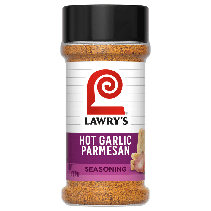 ["A bottle of Lawry's Hot Garlic Parmesan Seasoning."]