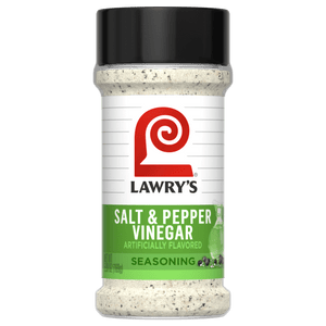 ["A bottle of Lawry's Salt &amp; Pepper Vinegar Seasoning."]