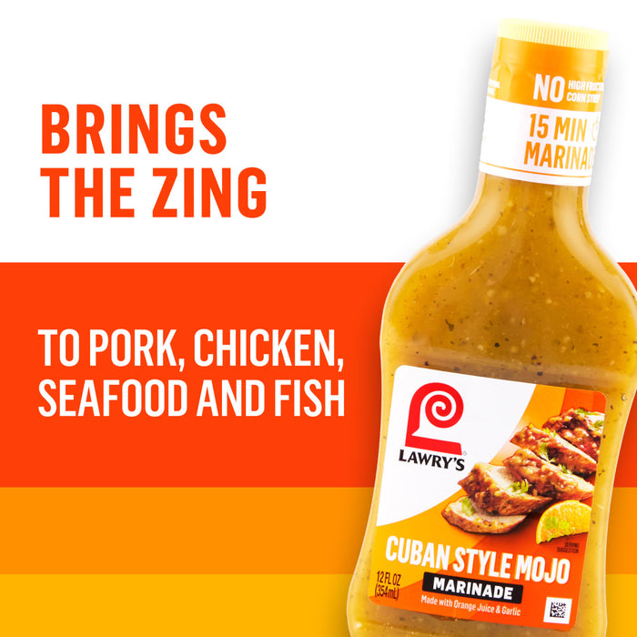 Lawrys Cuban Style Mojo Marinade brings the zing to pork chicken seafood and fish.