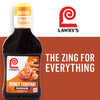 A bottle of Lawry\s Honey Teriyaki Marinade which contains no high fructose corn syrup and marinates in 15 minutes is shown next to the Lawry\s logo and the text The Zing for Everything.