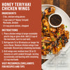 ["A plate of Lawry's Honey Teriyaki Chicken Wings with the recipe's ingredients and instructions."]