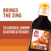 ["A bottle of Lawry's Honey Teriyaki Marinade is shown with text that says it brings the zing to chicken, shrimp, seafood, and veggies."]