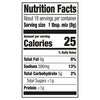 ['Nutrition facts label for a product with 25 calories per serving.']