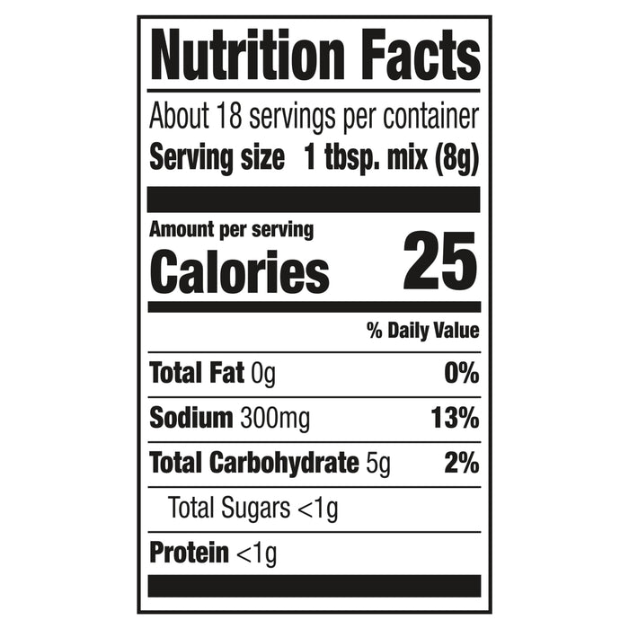 ['Nutrition facts label for a product with 25 calories per serving.']