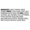 ['A list of ingredients for a product, including garlic powder, bread crumbs, parmesan cheese, and more.']