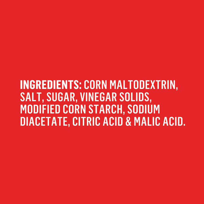 The ingredients list for Lawry'S Seasoning Salt &amp; Vinegar, 20 Oz, is shown in bold white text on a solid red background.