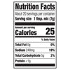 This is a nutrition facts label showing that one tablespoon of the mix contains 25 calories, 0g of total fat, 240mg of sodium, 5g of total carbohydrates, and less than 1g of protein.
