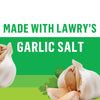The image promotes a product made with Lawry's Garlic Salt, featuring garlic cloves and parsley.