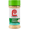 A container of Lawry's Garlic Powder with a green lid and the brand's logo.