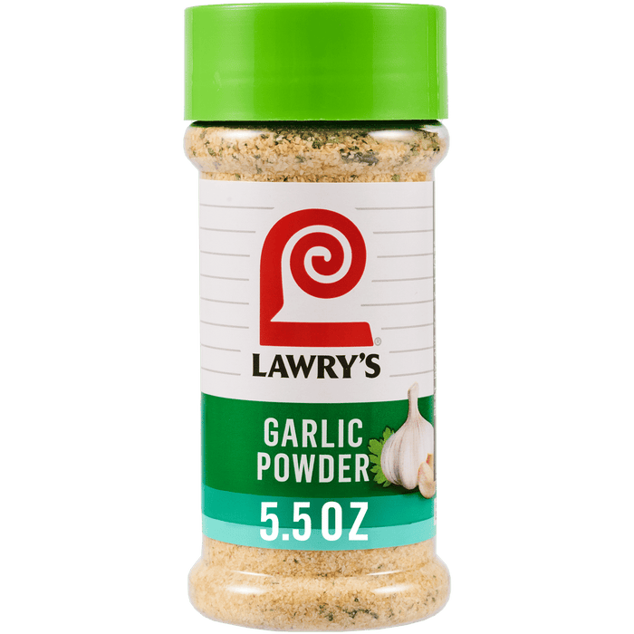 A container of Lawry's Garlic Powder seasoning.