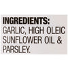 The image shows the ingredient list: garlic, high oleic sunflower oil, and parsley.