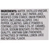 The image shows the ingredient list of a food product, including water, distilled vinegar, sugar, lime juice, salt, and spices.