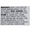The image shows the ingredient list for a food product, including water, sugar, distilled vinegar, mandarin orange juice, soy sauce, and sesame oil.
