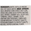 A list of ingredients for a product, including water, distilled vinegar, salt, soy sauce, modified corn starch, rice flour, spices, garlic, and natural flavor.