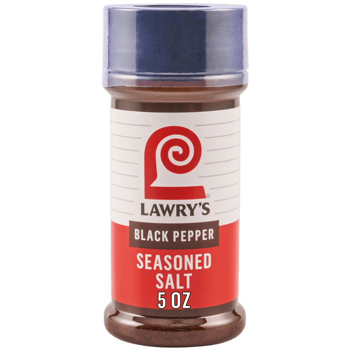 A container of Lawry's Black Pepper Seasoned Salt.