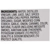 The image shows the ingredient list for a food product, including water, distilled vinegar, lime juice, salt, spices, sugar, and other additives.