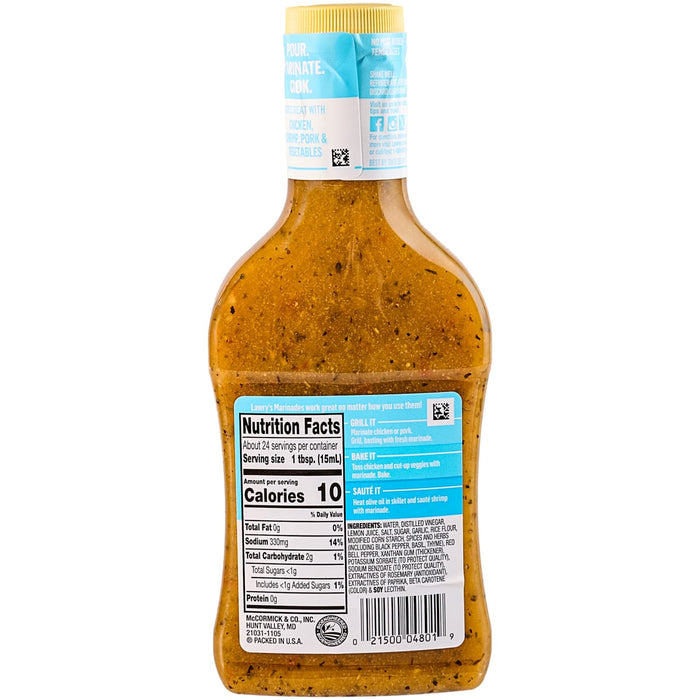 A bottle of salad dressing with a nutrition facts label on the back.