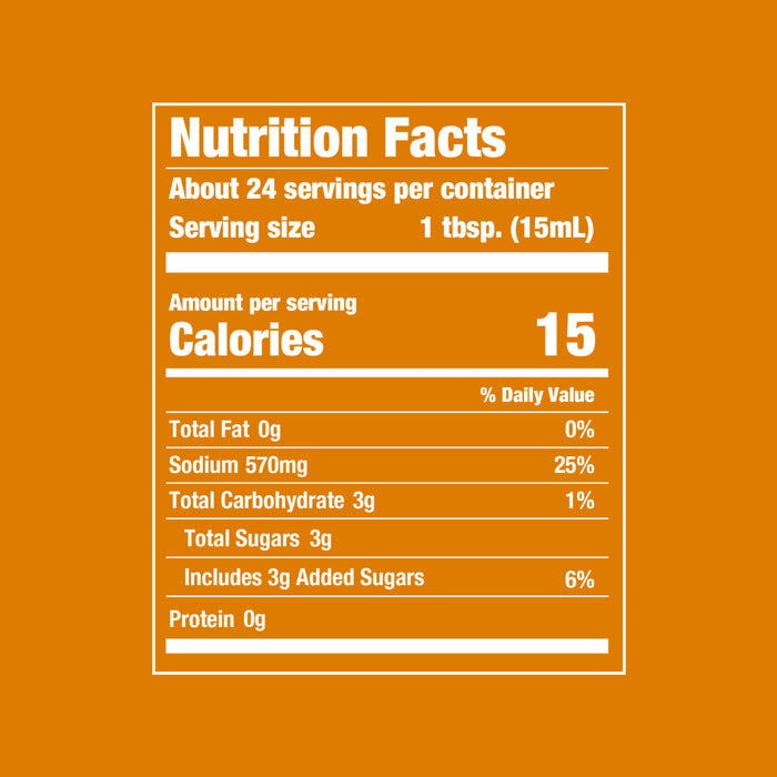 ['Nutrition facts label for a product with 15 calories per serving.']