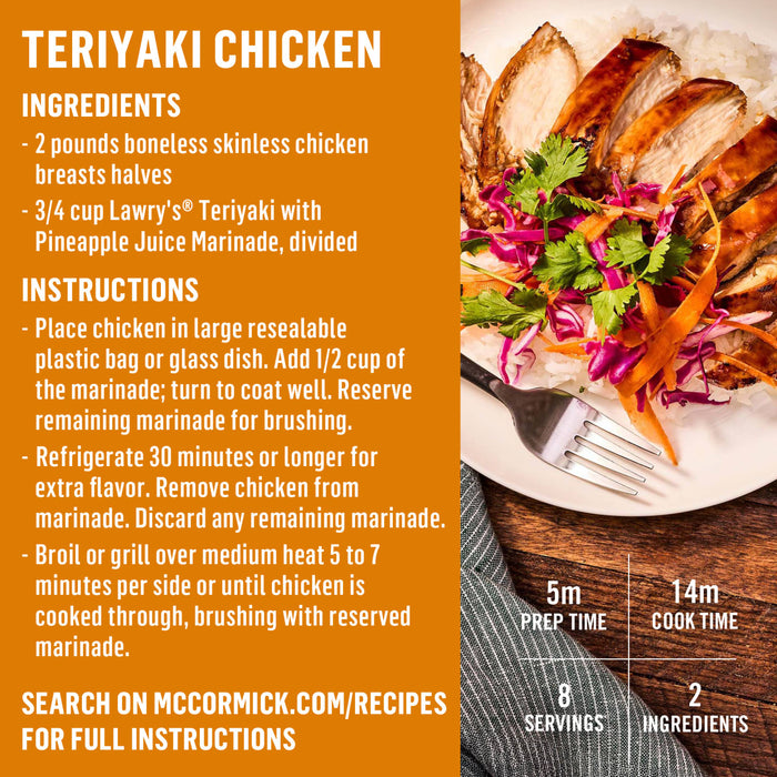 ['Teriyaki Chicken recipe with ingredients, instructions, prep time, cook time, servings and ingredients.']