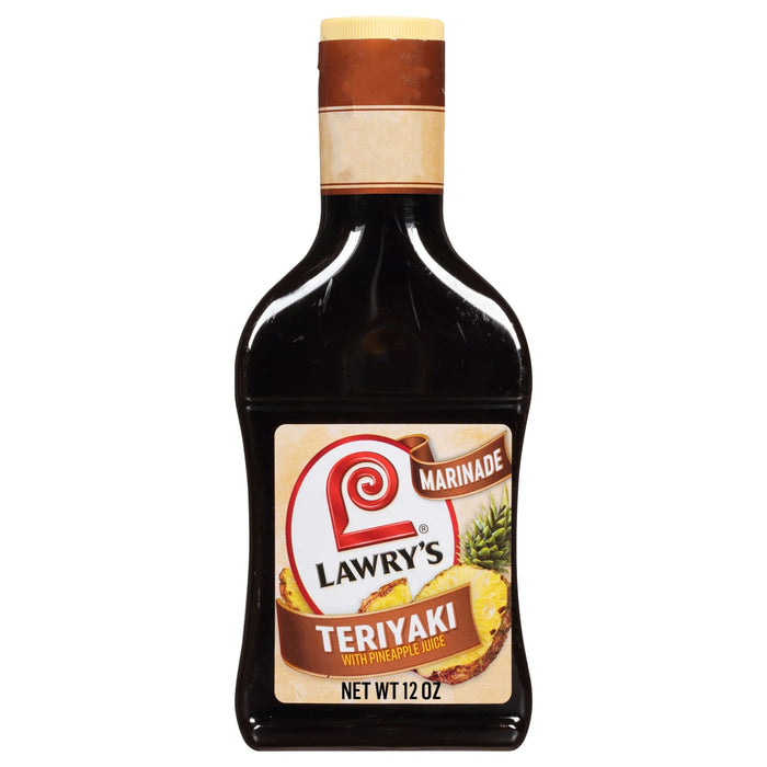 ["A bottle of Lawry's Teriyaki Marinade with Pineapple Juice."]