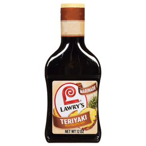 ["A bottle of Lawry's Teriyaki Marinade with Pineapple Juice."]