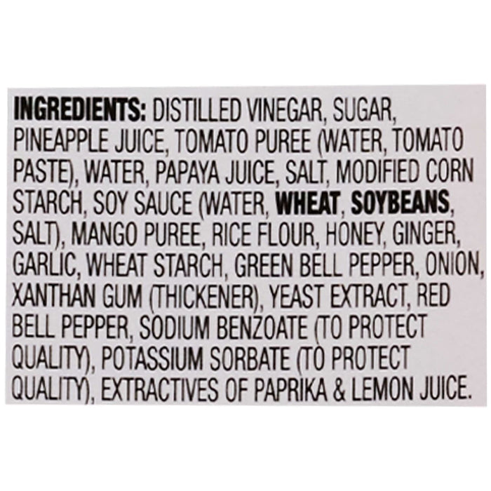 The image shows the ingredient list for a food product, highlighting the presence of wheat and soybeans.