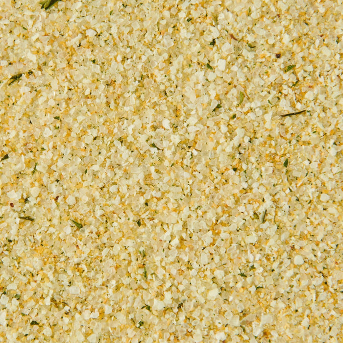 ['A close-up of a mixture of salt and herbs.']