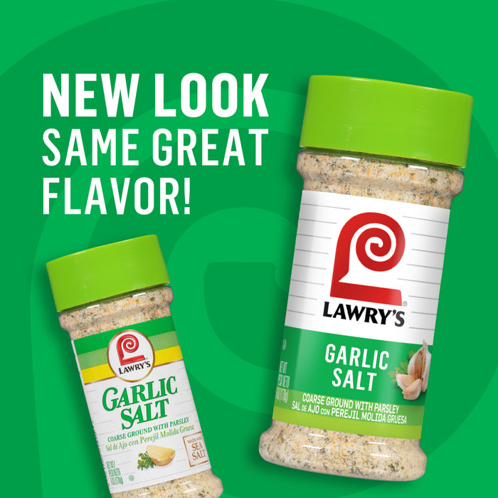 ["Two jars of Lawry's Garlic Salt with a green background."]