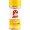 A container of Lawry's Lemon Pepper seasoning with zest of lemon.