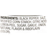 The image shows a list of ingredients including black pepper, salt, modified corn starch, citric acid, lemon peel, sugar, garlic, onion, natural flavor, and riboflavin (color).