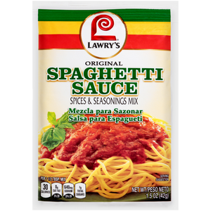 A packet of Lawry's Original Spaghetti Sauce spices and seasonings mix.